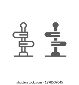 Signpost line and glyph icon, way and direction, guidepost sign, vector graphics, a linear pattern on a white background.