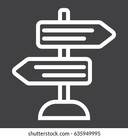 Signpost line icon, navigation and direction, arrows vector graphics, a linear pattern on a black background, eps 10.