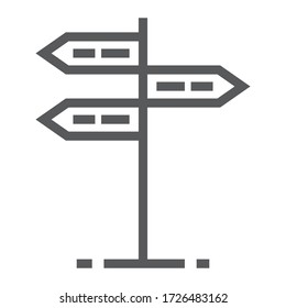 Icono de línea de señal, entrada y flecha, gráficos vectoriales de señalización de carretera, un icono lineal en un fondo blanco, eps 10