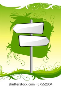 signpost on green background with ornament