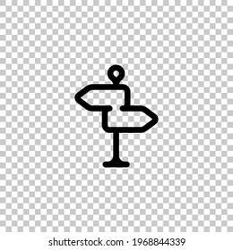 Signpost on the road, choice direction, simple icon. Black editable linear symbol on transparent background