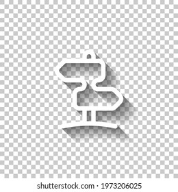 Signpost on the road, choice direction, simple icon. White linear icon with editable stroke and shadow on transparent background