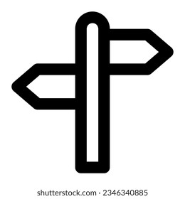 Señal en el icono de contorno. Guía, tabla, ruta, decisión