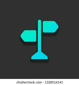 Signpost, pictogram of directions, make a choice, simple icon. Colorful logo concept with soft shadow on dark background. Icon color of azure ocean