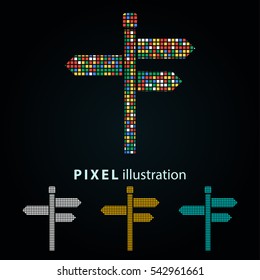 Signpost - pixel icon. Vector Illustration. Design logo element. Isolated on black background. It is easy to change to any color.