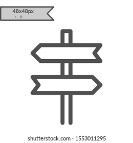 Signpost, pointer outline icon. Road Direction sign simple line symbol. Linear style icon. flat design element. Editable stroke. 48x48 Pixel Perfect
