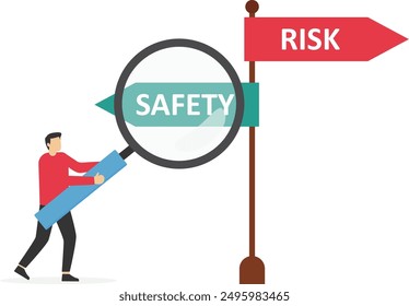 Señal que apunta a diferentes direcciones - seguridad y riesgo 2d Ilustración vectorial plana

