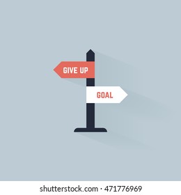 Signpost pointing two ways give up or goal.