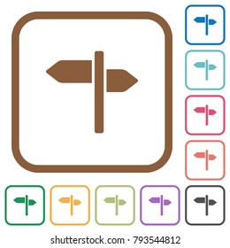 Signpost simple icons in color rounded square frames on white background