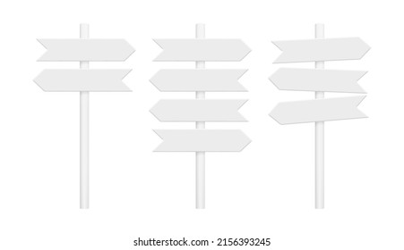 Signpost template set. White blank left and right arrows. Vector mockup