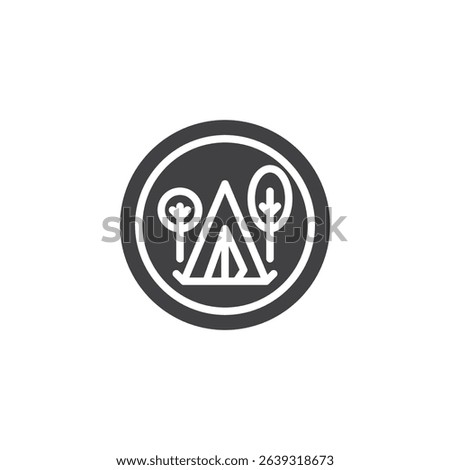 Signpost with tent and trees vector icon. filled flat sign for mobile concept and web design. Campground glyph icon. Symbol, logo illustration. Vector graphics
