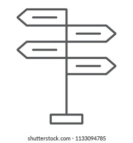 Signpost thin line icon, decision making and guidepost, arrow sign, vector graphics, a linear pattern on a white background, eps 10.