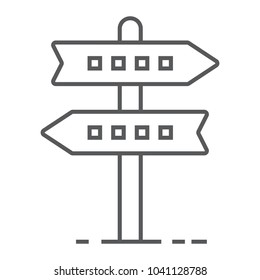 Signpost thin line icon, development and business, direction sign vector graphics, a linear pattern on a white background, eps 10.