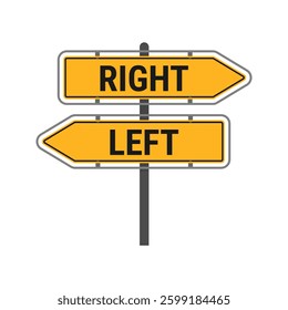 Signpost with two arrows labeled 'Right' and 'Left'. Flat style vector illustration isolated on a white background