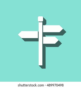 Signpost vector icon with shadow. White illustration isolated on green background for graphic and web design.