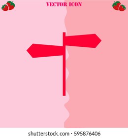 Signpost vector  icon. Strawberry Background.