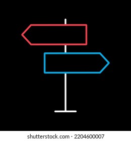 Signpost vector isolated on black background icon. Navigation sign. Graph symbol for travel and tourism web site and apps design, logo, app, UI