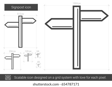 Signpost vector line icon isolated on white background. Signpost line icon for infographic, website or app. Scalable icon designed on a grid system.