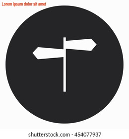 Signpost web icon. Gray circle button with white illustration.