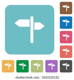 Signpost white flat icons on color rounded square backgrounds