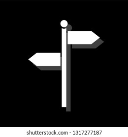 Signpost. White flat simple icon with shadow