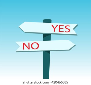 Signpost with Yes and No text. Choose the way to success. Design concept for business, financial, marketing, banking, advertising, commercial, event, success, target, investment and communication