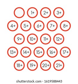 Signs of Age restriction. Set of marks age limit isolated on white background. Adults content icons. Vector illustration EPS 10.