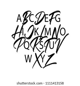 Signs of the alphabet. Calligraphic font on a white background. Vector illustration.
