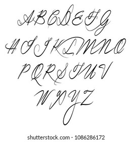 Signs of the alphabet. Calligraphic font. Vector illustration