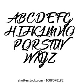 Signs of the alphabet. Calligraphic font. Vector illustration
