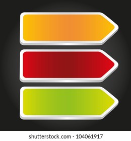 Signs with arrows, red, green and orange isolated on white background