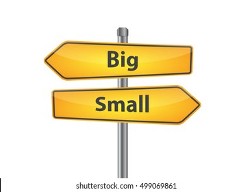 Signs with big and small pointing in opposite directions