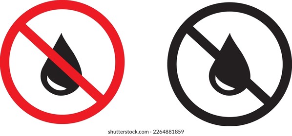 Signs in black and red prohibiting the use of water on a white background