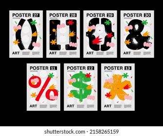 Signs, brackets (), {}, [], $. Poster layout design. Cute font. Template poster, banner, flyer