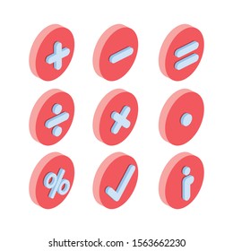 Signs calculator. Vector 3d isometric, color web icon, new flat style. Creative illustration design, idea for infographics.