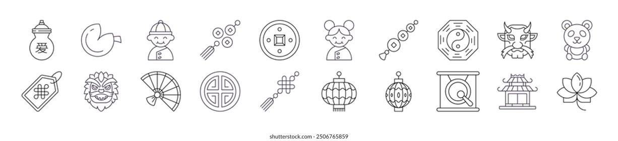 Signs of Chinese New Year for Shops and Stores. Suitable for books, stores, shops. Editable stroke in minimalistic outline style. Symbol for design 