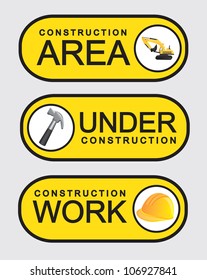 Signs of construction on yellow background, vector illustration