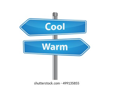 Signs with cool and warm pointing in opposite directions