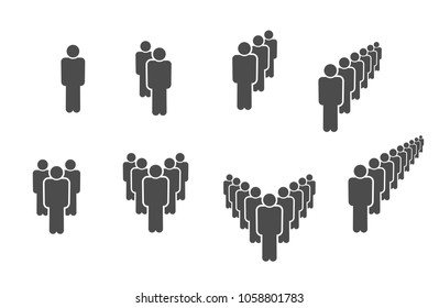 Signs of the crowd. Symbols of characters for a logo, design, application, user interface, infographic. 
 Person, group of people, icon set human standing in a row, pictogram stick figure. Vector.