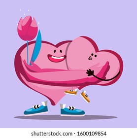 Signs of cute cartoon hearts as symbols of love and family. Vector illustration of a stock