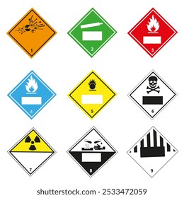 Signs of dangerous goods. Warning sign. Hazard transportation icons. EPS 10.