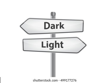 Signs with dark and light pointing in opposite directions
