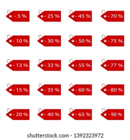 Signs discount on a red background. Vector image icons set. Shopping concept.