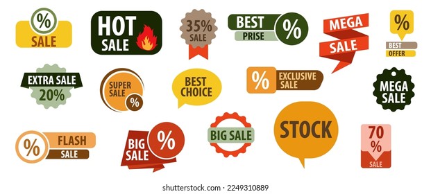 Signs of discounts and various sales. Vector graphics.