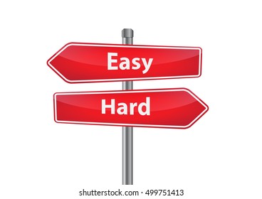 Signs with easy and hard pointing in opposite directions
