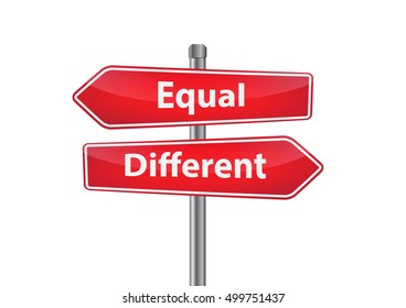Signs with equal and different pointing in opposite directions