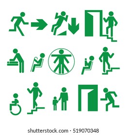 Signs of evacuation and explanatory signs in public places; mark a disabled person, changing room, mother and child room, a place for the elderly, the direction of the exit of the building. 