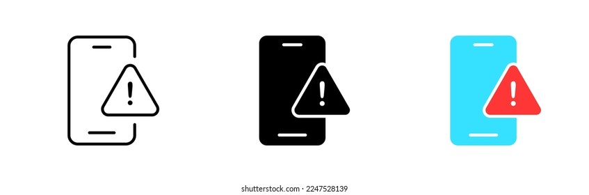 Signs with exclamation marks set icon. Warning, be careful, caution, triangular, road traffic, warn, point. Sign concept. Vector icon in line, black and colorful style on white background