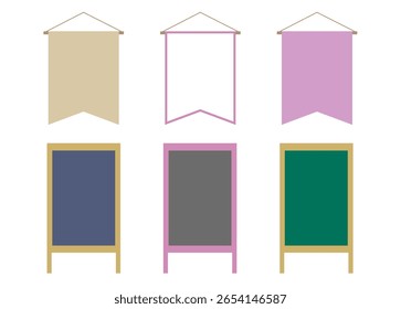 Signs and flags in stylish colors. An essential tool for cafes, restaurants, general stores, etc. Add text and use.