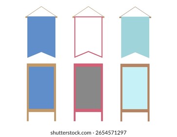 Signs and flags in stylish colors. An essential tool for cafes, restaurants, general stores, etc. Add text and use.